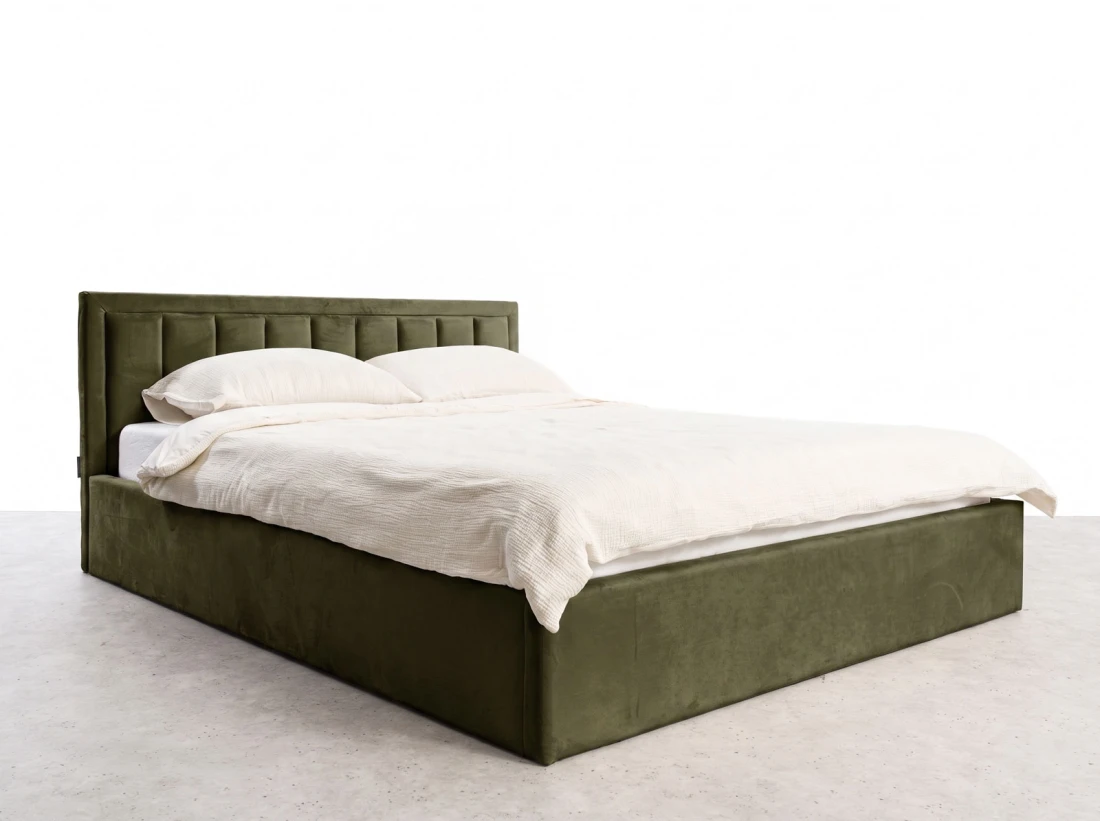 Letto matrimoniale 160x200 imbottito con contenitore TOP line 9 Bluvel 77 Oliva