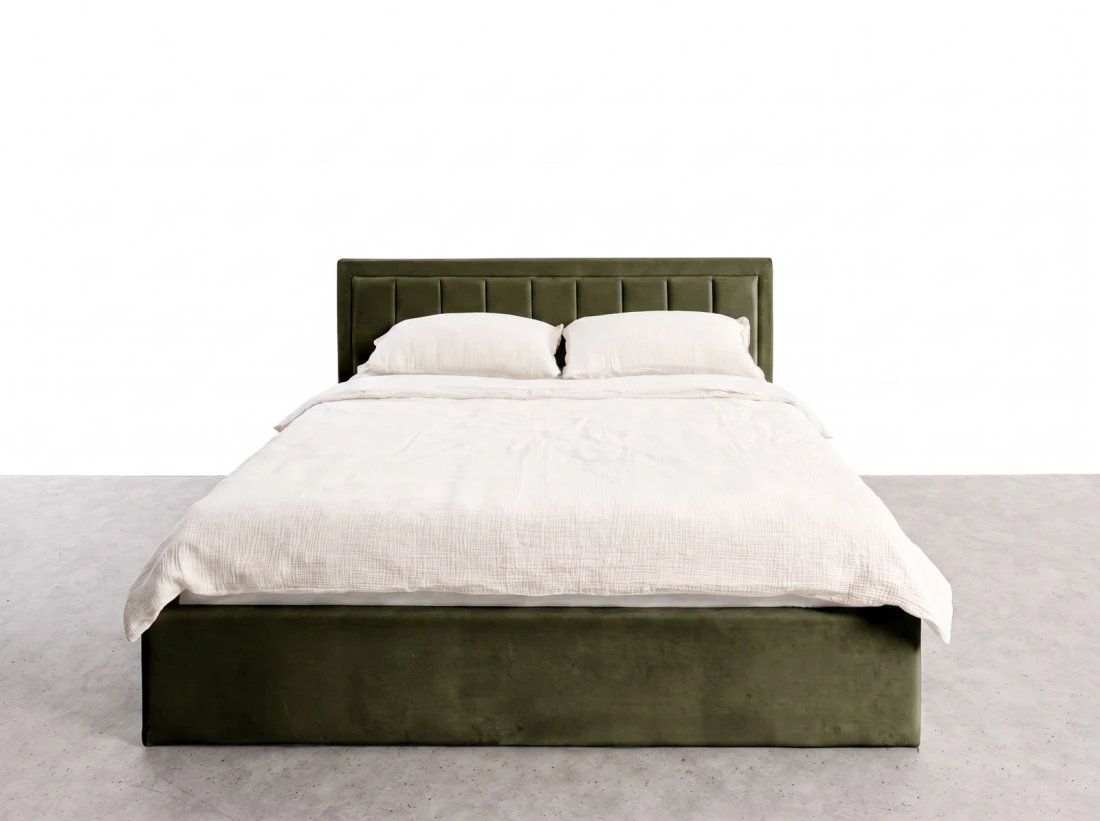 Letto matrimoniale 160x200 imbottito con contenitore TOP line 9 Bluvel 77 Oliva