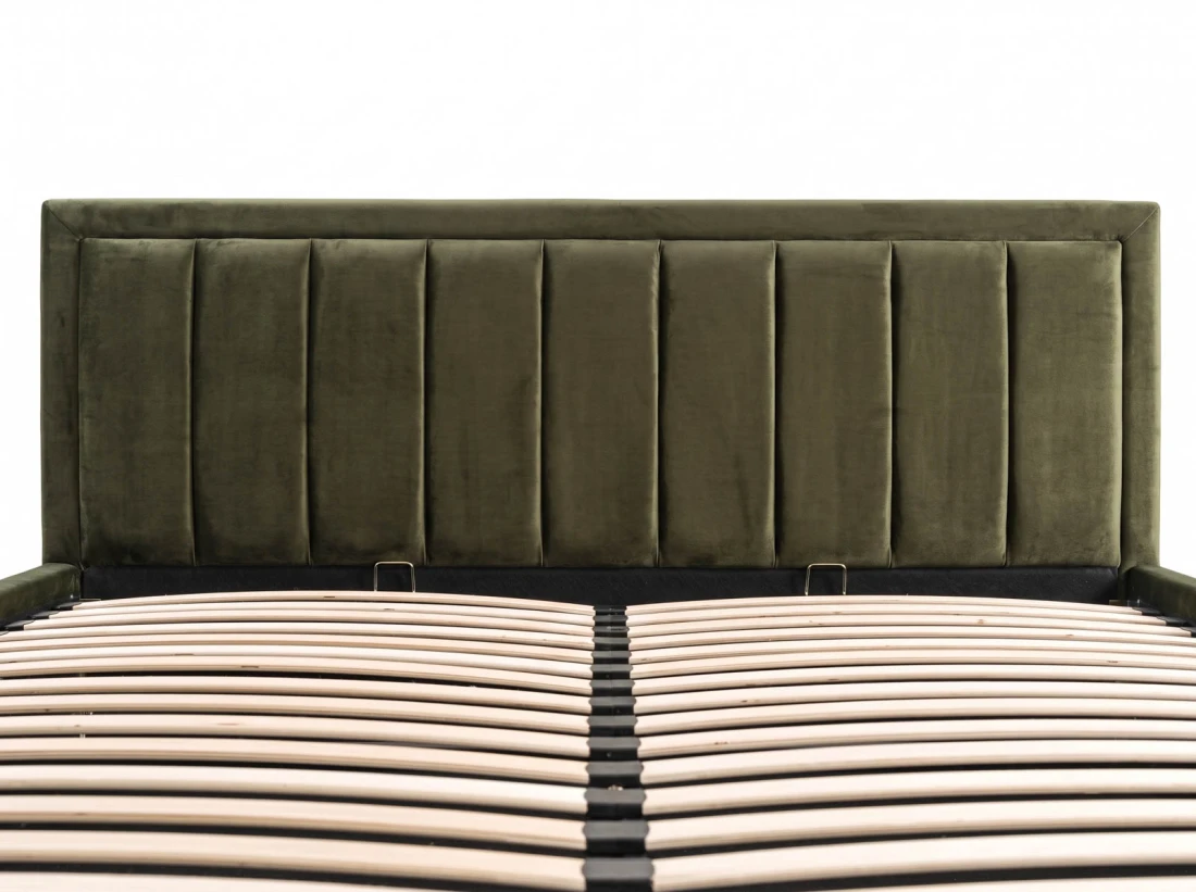 Letto matrimoniale 160x200 imbottito con contenitore TOP line 9 Bluvel 77 Oliva