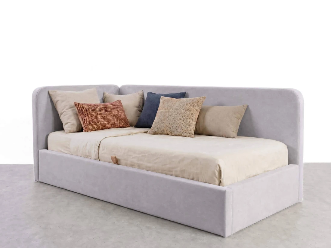 Divano singolo imbottito 90x200 con contenitore con struttura, Leo Bluvel 03 Grigio