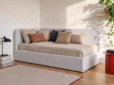 Divano singolo imbottito 90x200 con contenitore con struttura, Leo Bluvel 03 Grigio