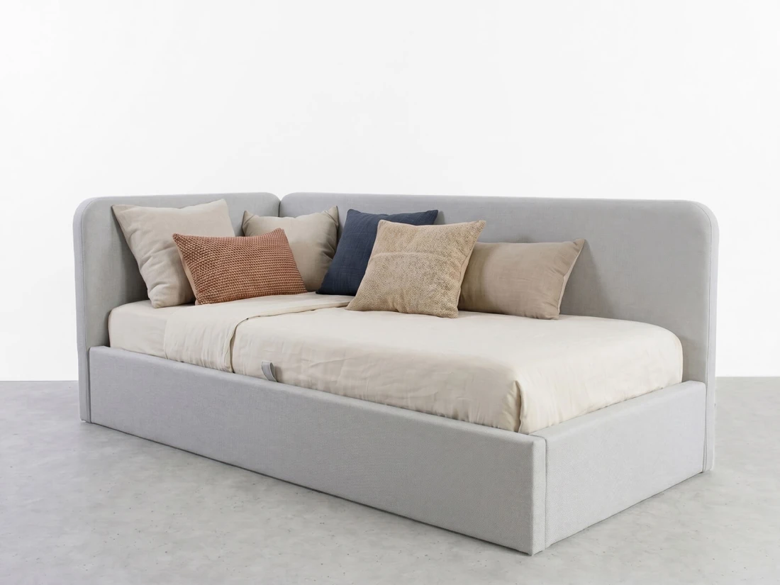 Divano singolo imbottito 90x200 con contenitore con struttura, Leo Colet 04 Grigio Chiaro
