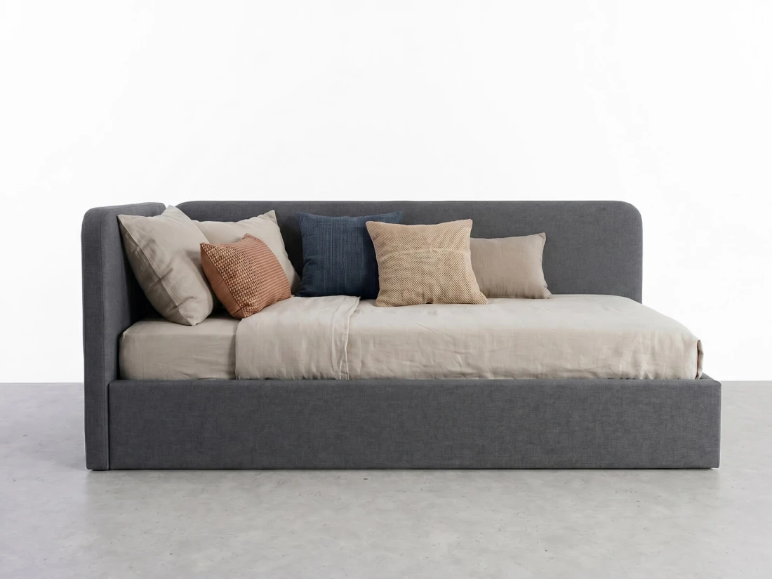 Divano singolo imbottito 90x200 con contenitore con struttura, Leo Colet 17 Grigio