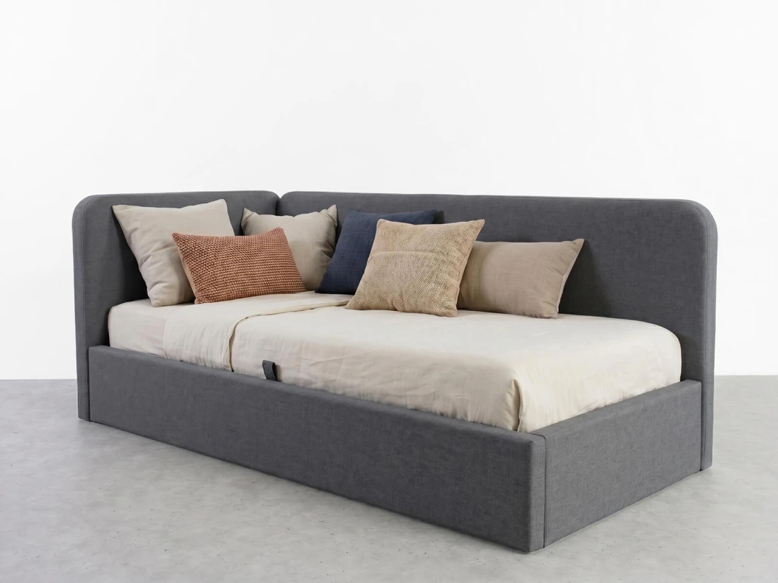 Divano singolo imbottito 90x200 con contenitore con struttura, Leo Colet 17 Grigio