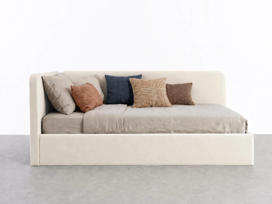 Divano singolo imbottito 90x200 con contenitore con struttura, Leo Bluvel 22 Beige