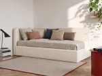Divano singolo imbottito 90x200 con contenitore con struttura, Leo Bluvel 22 Beige