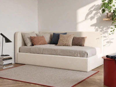 Divano singolo imbottito 90x200 con contenitore con struttura, Leo Bluvel 22 Beige