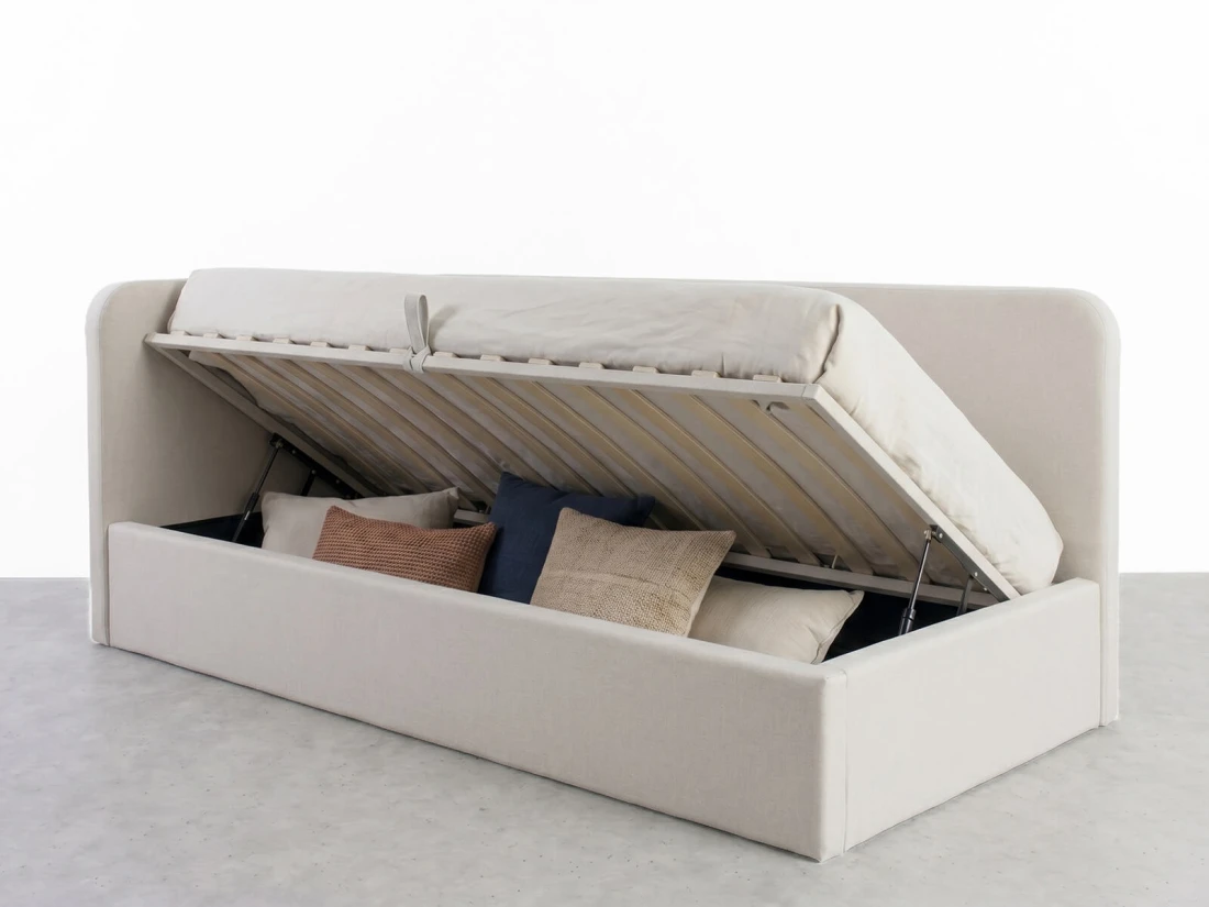 Divano singolo imbottito 90x200 con contenitore con struttura, Leo Colet 24 Beige