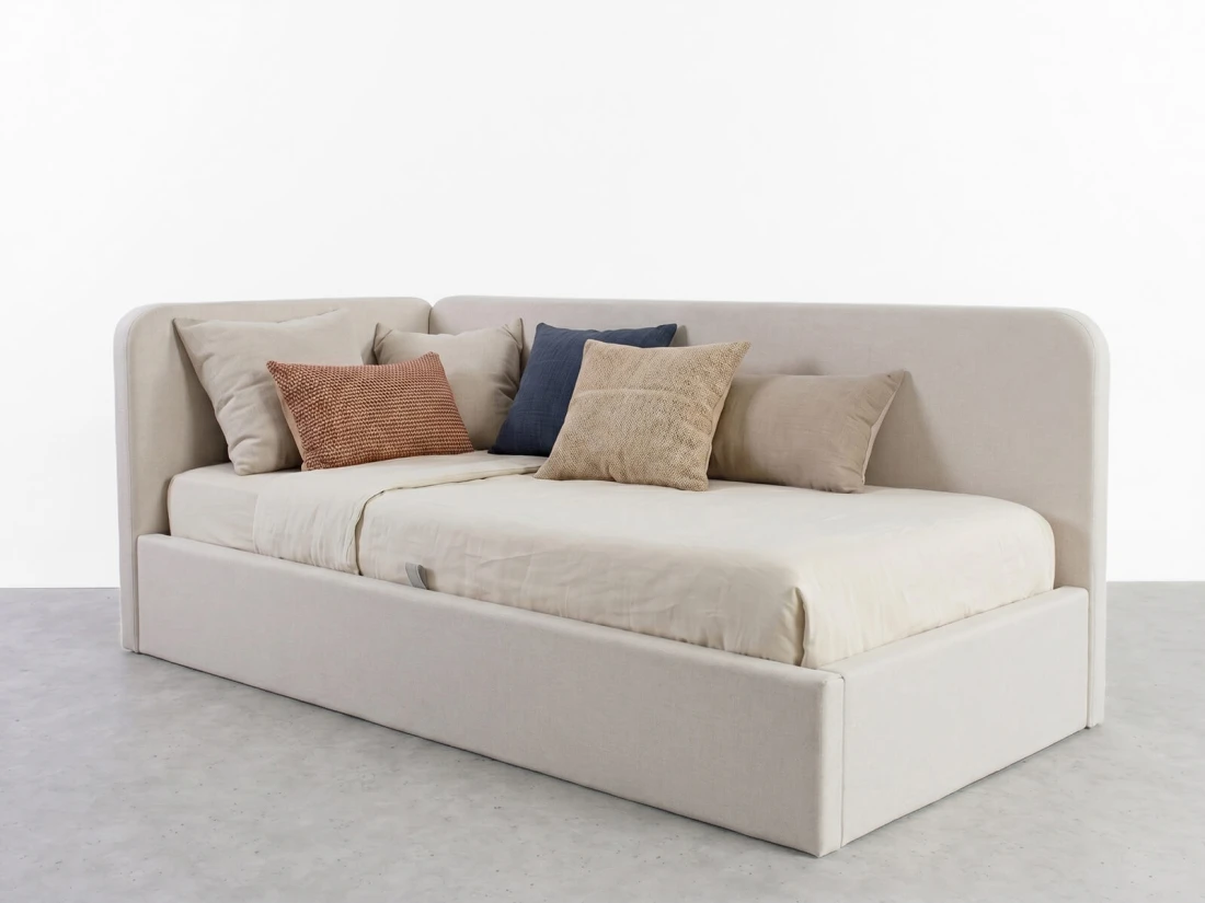 Divano singolo imbottito 90x200 con contenitore con struttura, Leo Colet 24 Beige