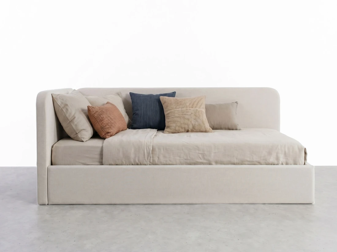 Divano singolo imbottito 90x200 con contenitore con struttura, Leo Colet 24 Beige