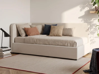 Divano singolo imbottito 90x200 con contenitore con struttura, Leo Colet 24 Beige