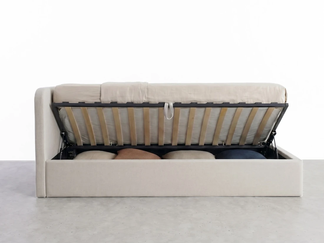 Divano singolo imbottito 90x200 con contenitore con struttura, Leo Colet 24 Beige