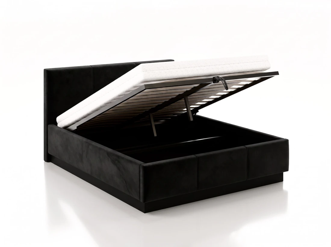 Letto matrimoniale 140x200 imbottito, levitante con contenitore TOP line 8 Bluvel 19 Nero
