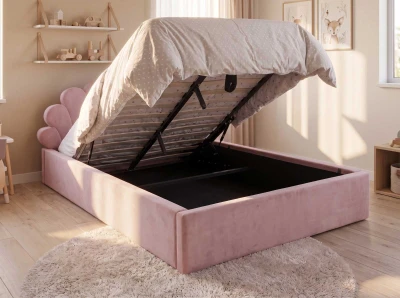 Letto imbottito per bambini con contenitore 120x200 con struttura in velluto rosa Kids Line 3 conchiglia di mare