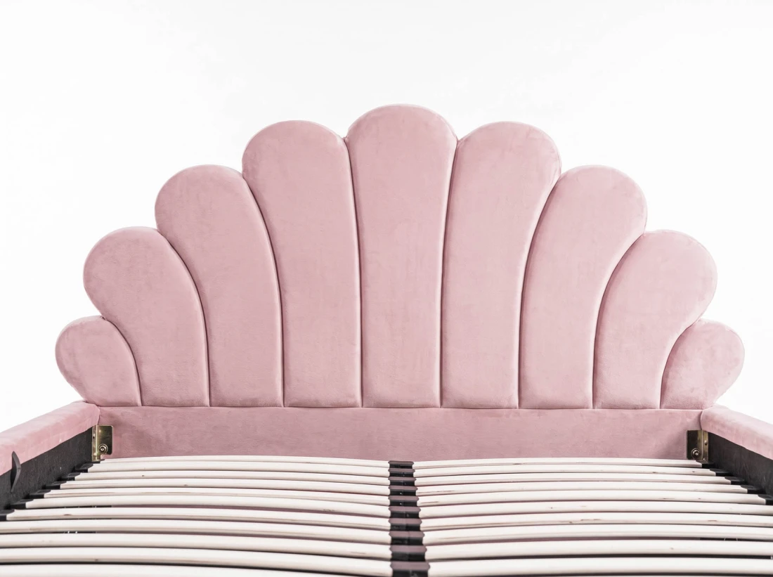 Letto imbottito per bambini con contenitore 120x200 con struttura in velluto rosa Kids Line 3 conchiglia di mare