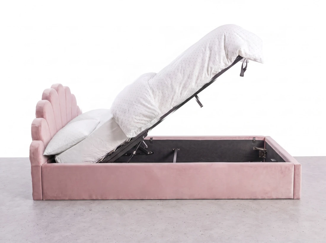 Letto imbottito per bambini con contenitore 120x200 con struttura in velluto rosa Kids Line 3 conchiglia di mare