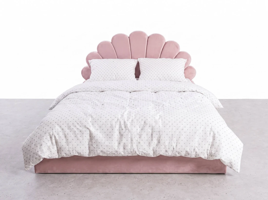 Letto imbottito per bambini con contenitore 120x200 con struttura in velluto rosa Kids Line 3 conchiglia di mare