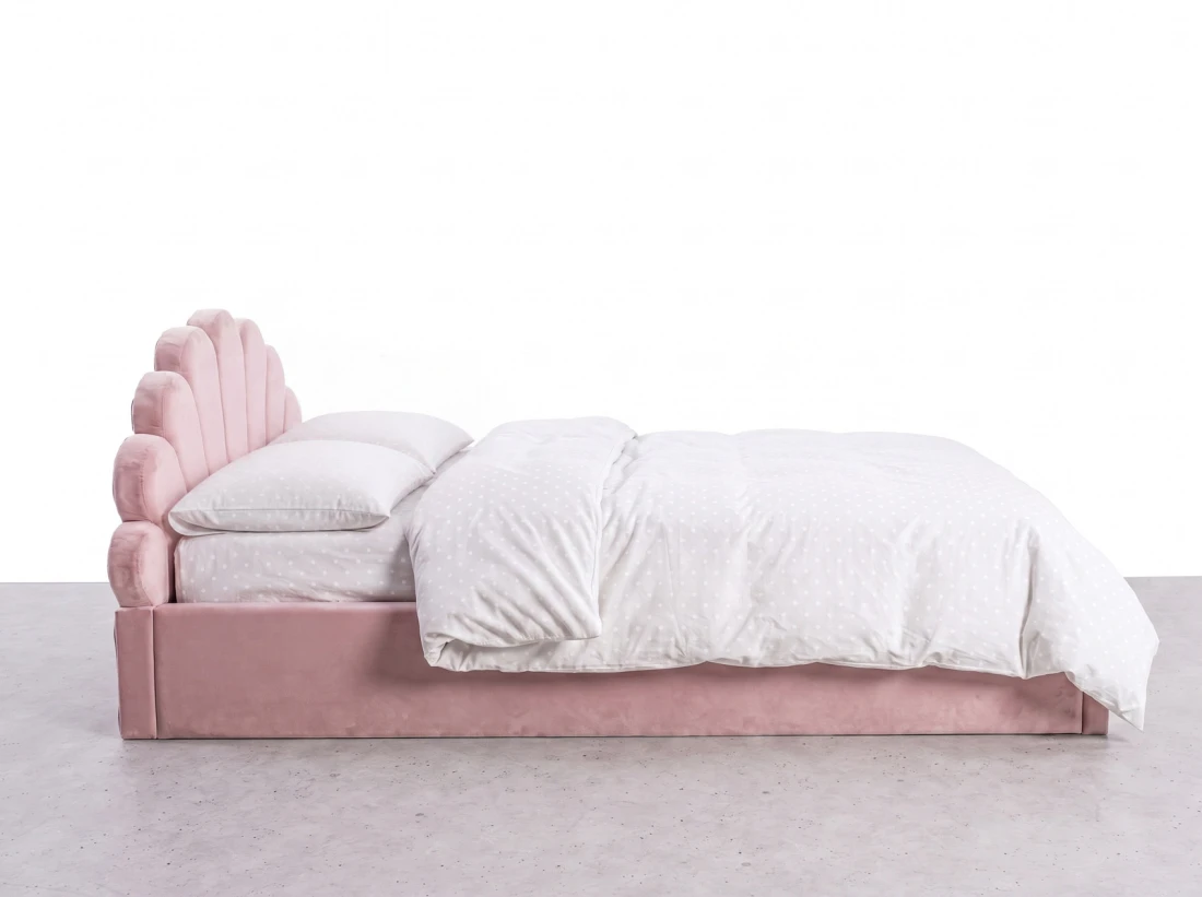 Letto imbottito per bambini con contenitore 120x200 con struttura in velluto rosa Kids Line 3 conchiglia di mare
