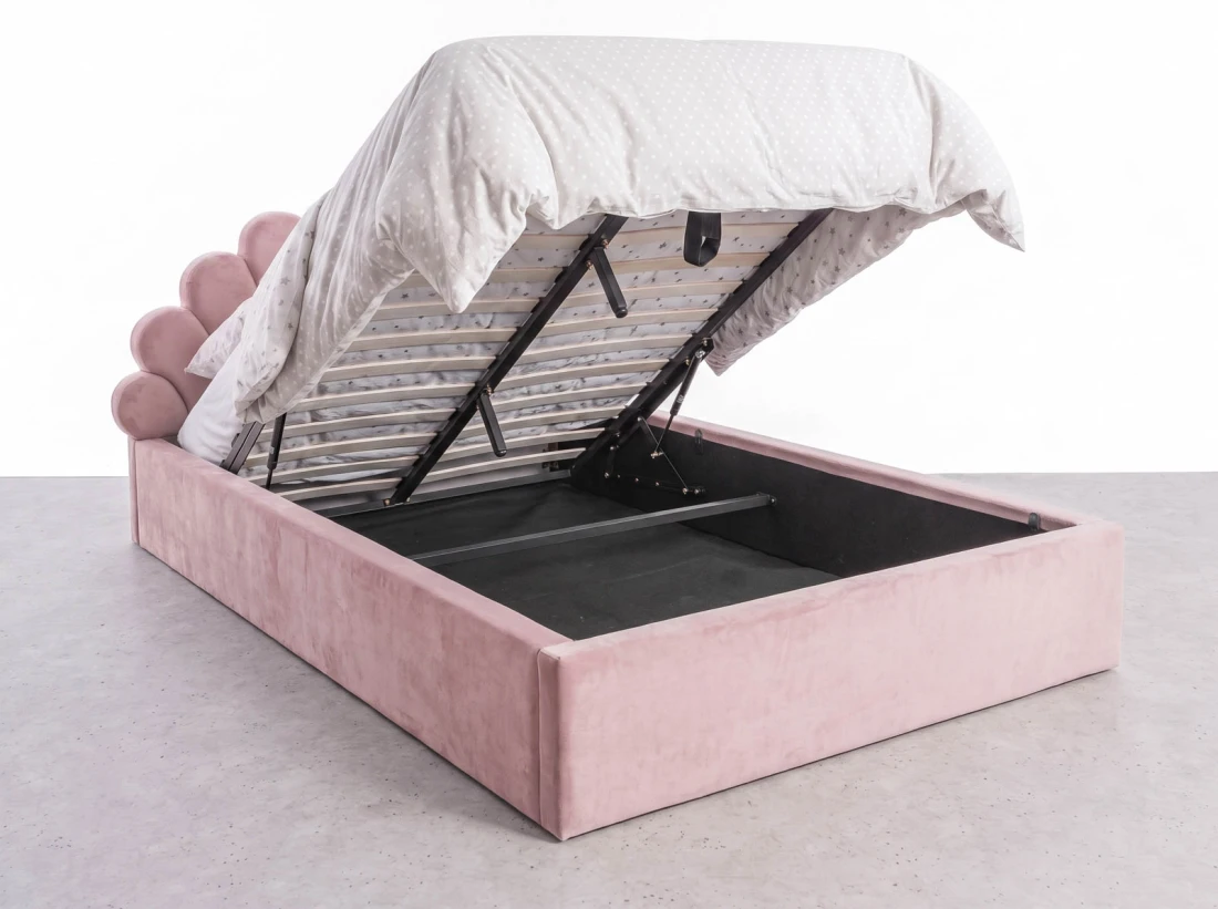 Letto imbottito per bambini con contenitore 120x200 con struttura in velluto rosa Kids Line 3 conchiglia di mare