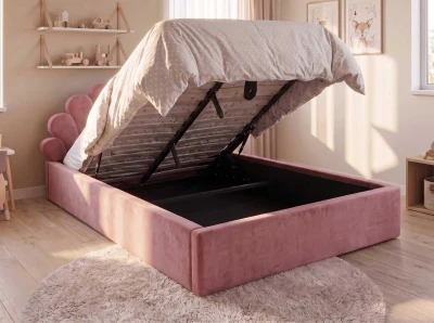 Letto imbottito per bambini con contenitore 120x200 in rosa Bluvel 52 Kids Line 3 conchiglia di mare