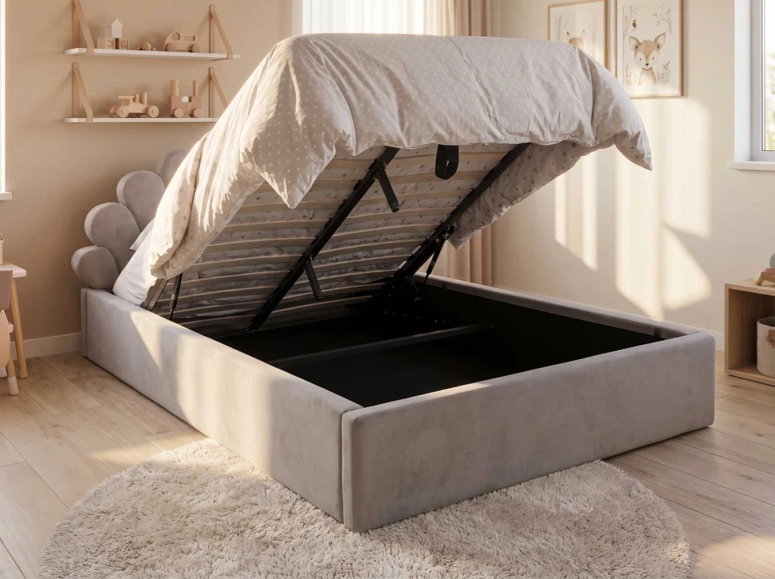 Letto imbottito per bambini con contenitore 120x200 in grigio Bluvel 03 Kids Line 3 conchiglia di mare