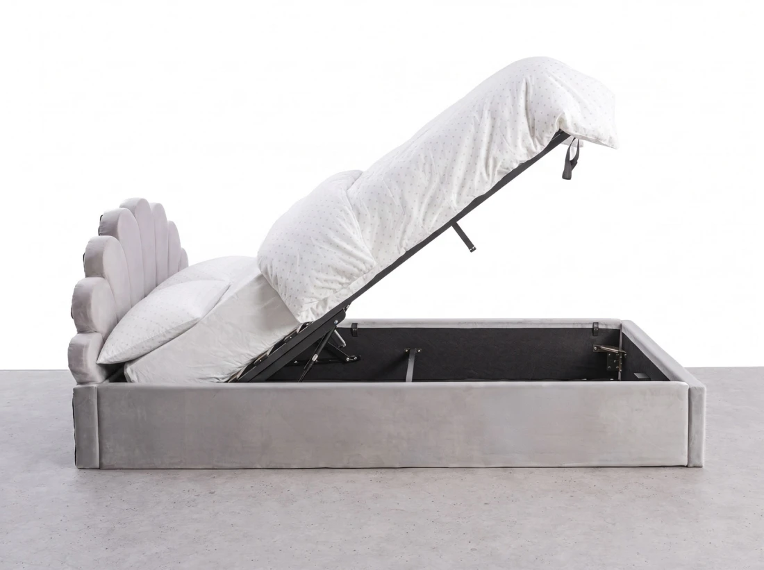 Letto imbottito per bambini con contenitore 120x200 in grigio Bluvel 03 Kids Line 3 conchiglia di mare