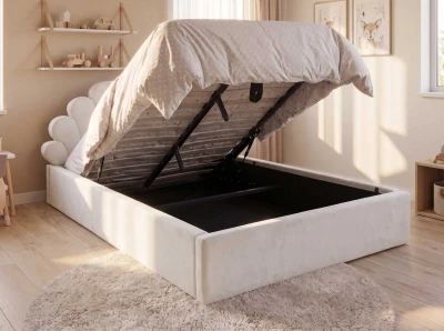 Letto imbottito per bambini con contenitore 120x200 in beige Bluvel 22 Kids Line 3 conchiglia di mare