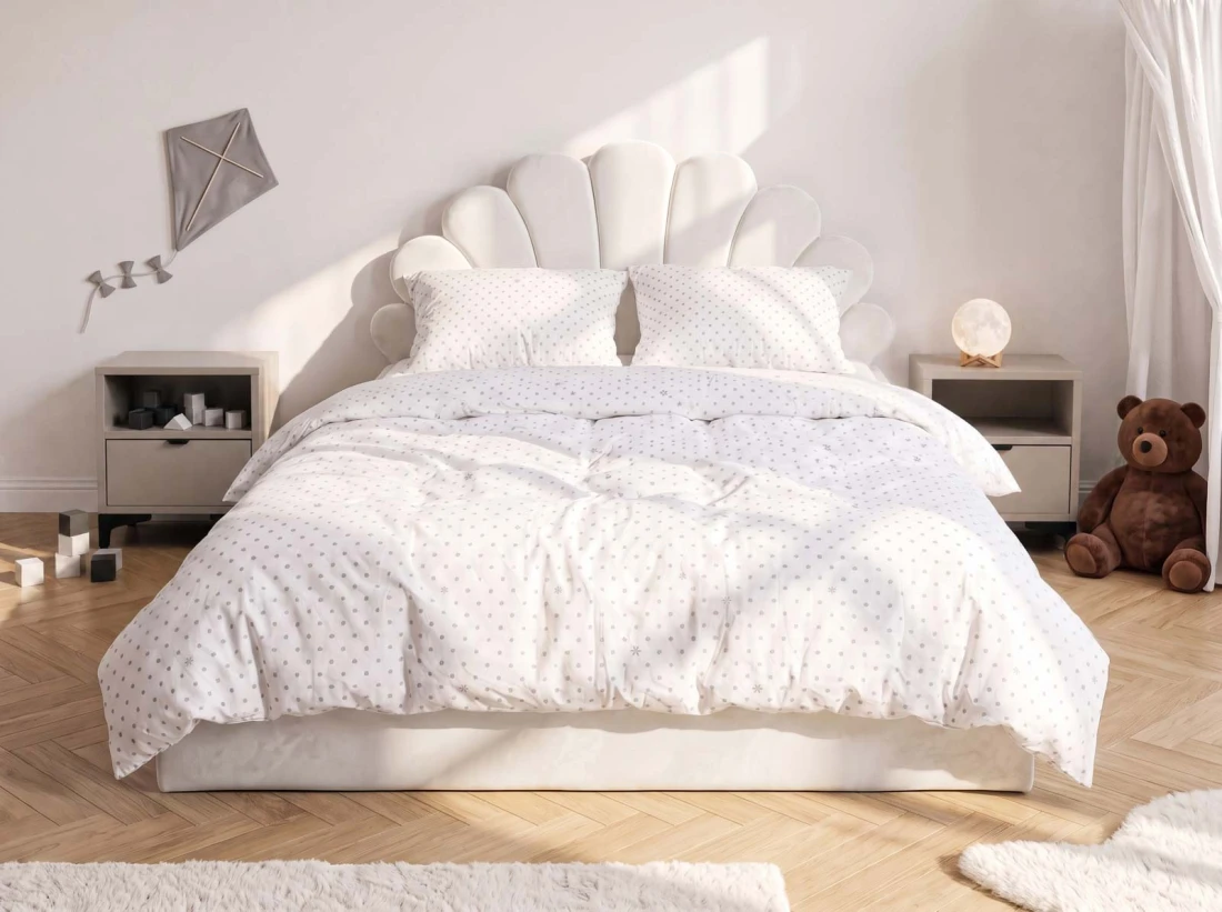 Letto imbottito per bambini con contenitore 120x200 in beige Bluvel 22 Kids Line 3 conchiglia di mare