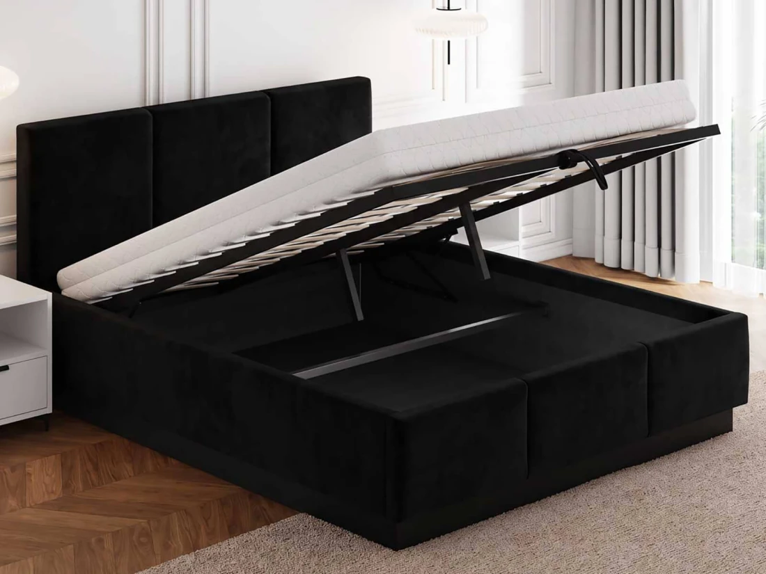 Letto matrimoniale 140x200 imbottito, levitante con contenitore TOP line 8 Bluvel 19 Nero