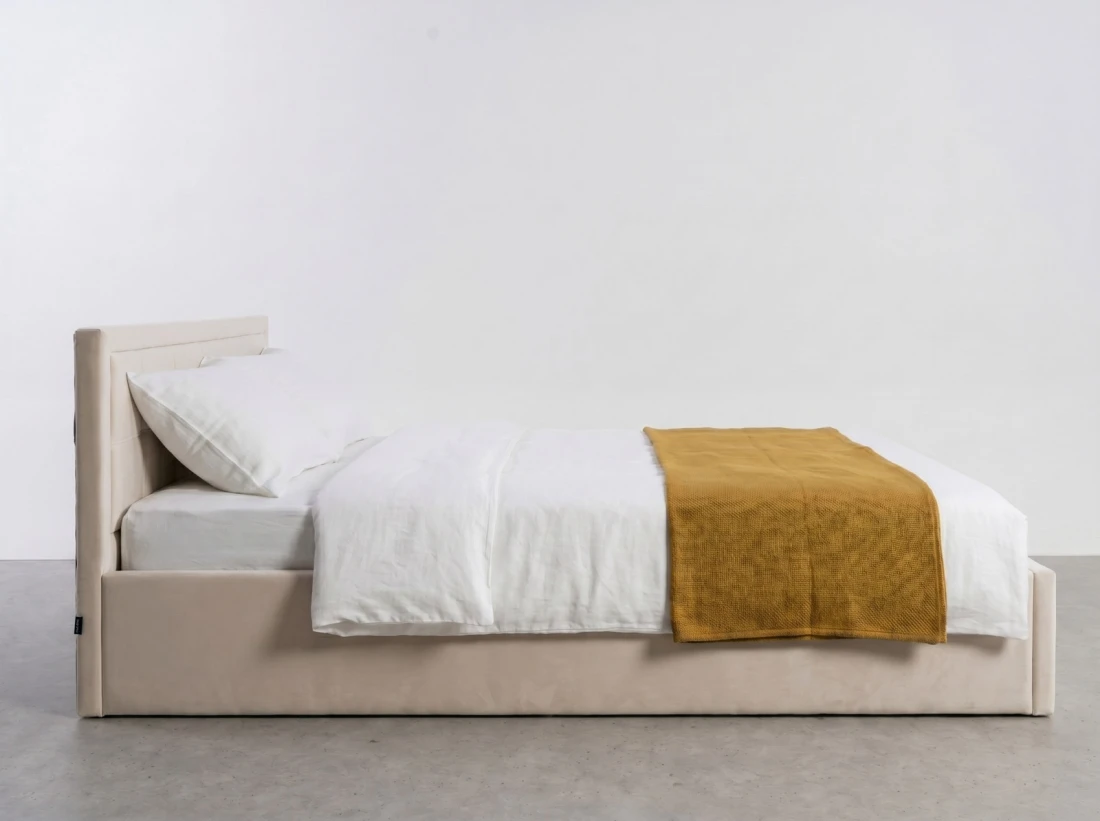 Letto imbottito 120x200 con contenitore, Rema Beige Velvet