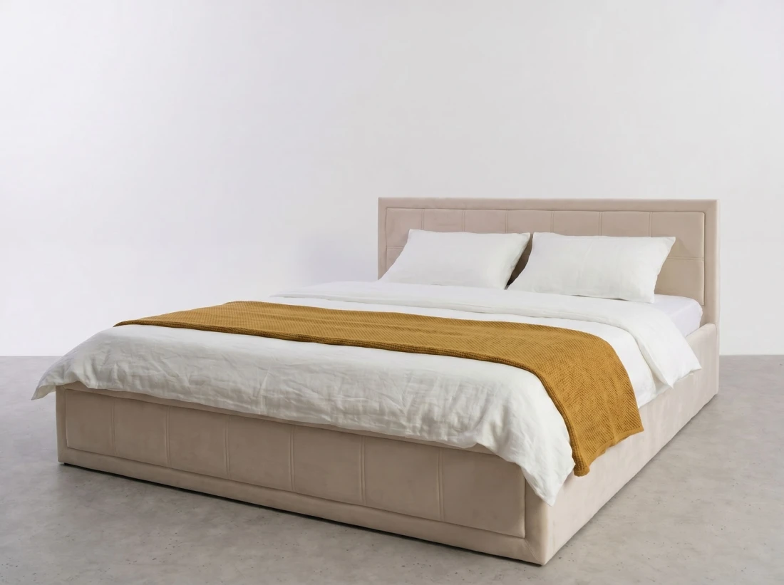 Letto imbottito 120x200 con contenitore, Rema Beige Velvet