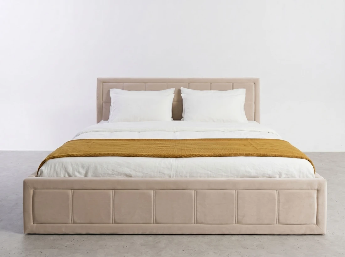 Letto imbottito 160x200 con contenitore, Rema Beige Velvet