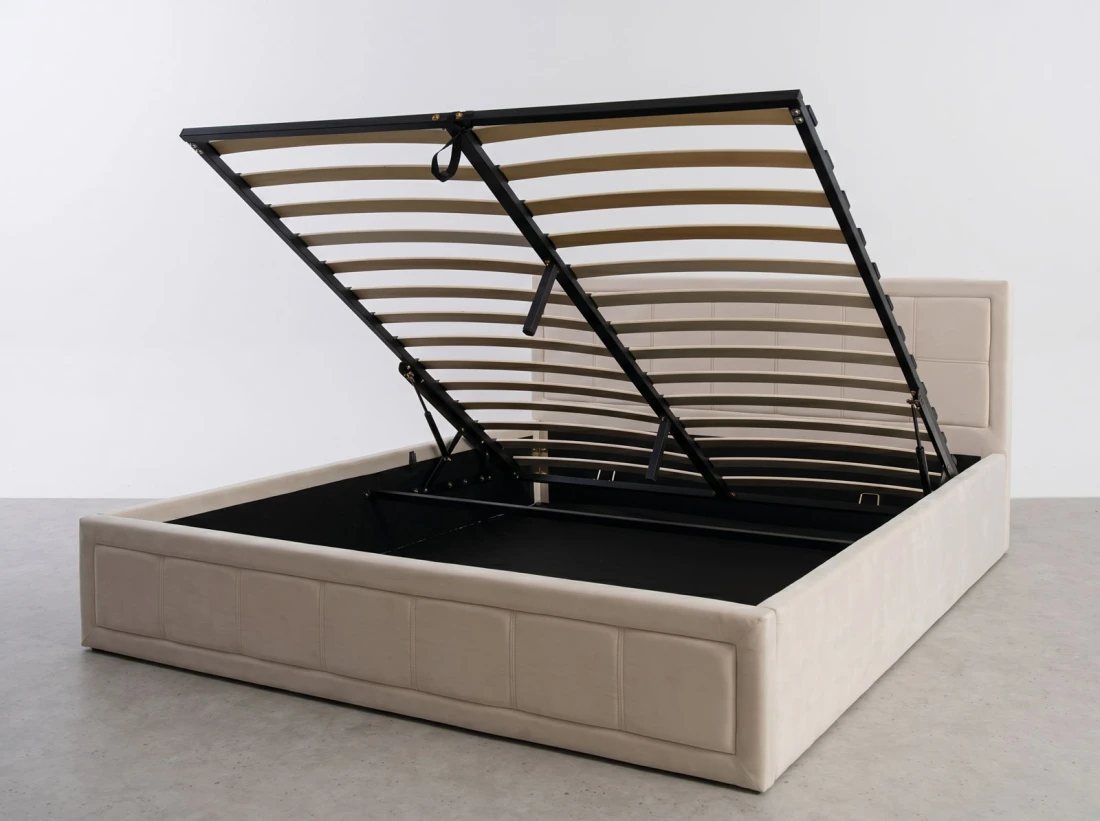 Letto imbottito 160x200 con contenitore, Rema Beige Velvet