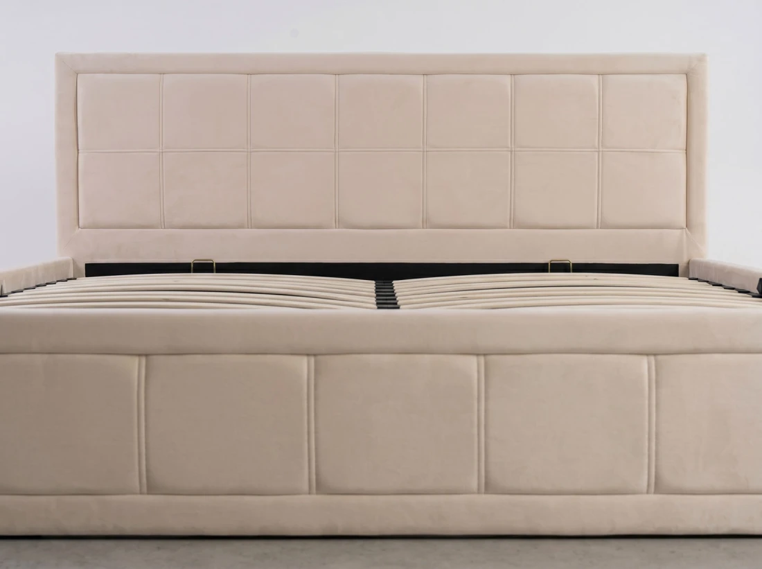 Letto imbottito 180x200 con contenitore, Rema Beige Velvet