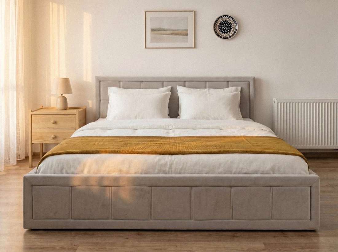 Letto imbottito 140x200 con contenitore, Rema Grigio Velvet