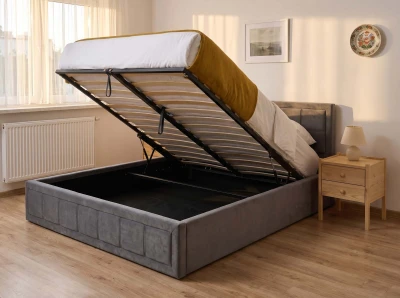 Letto imbottito 120x200 con contenitore, Rema Grafite Velvet