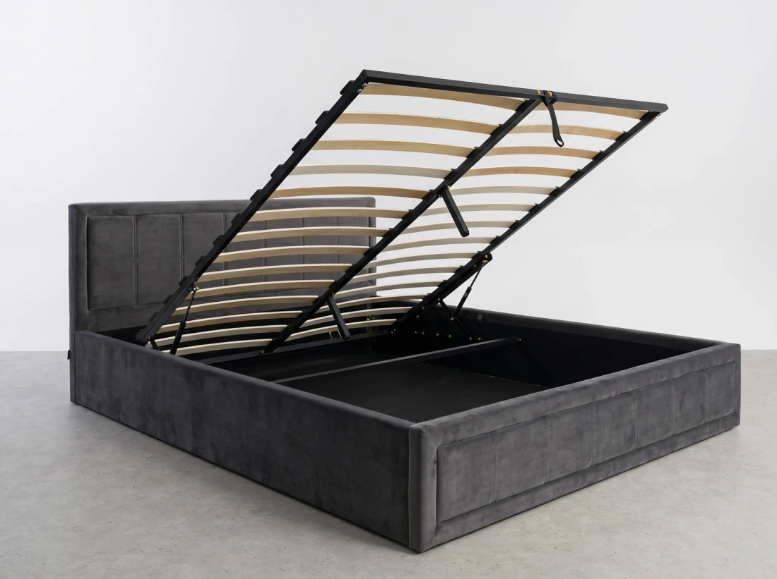 Letto imbottito 140x200 con contenitore, Rema Grafite Velvet