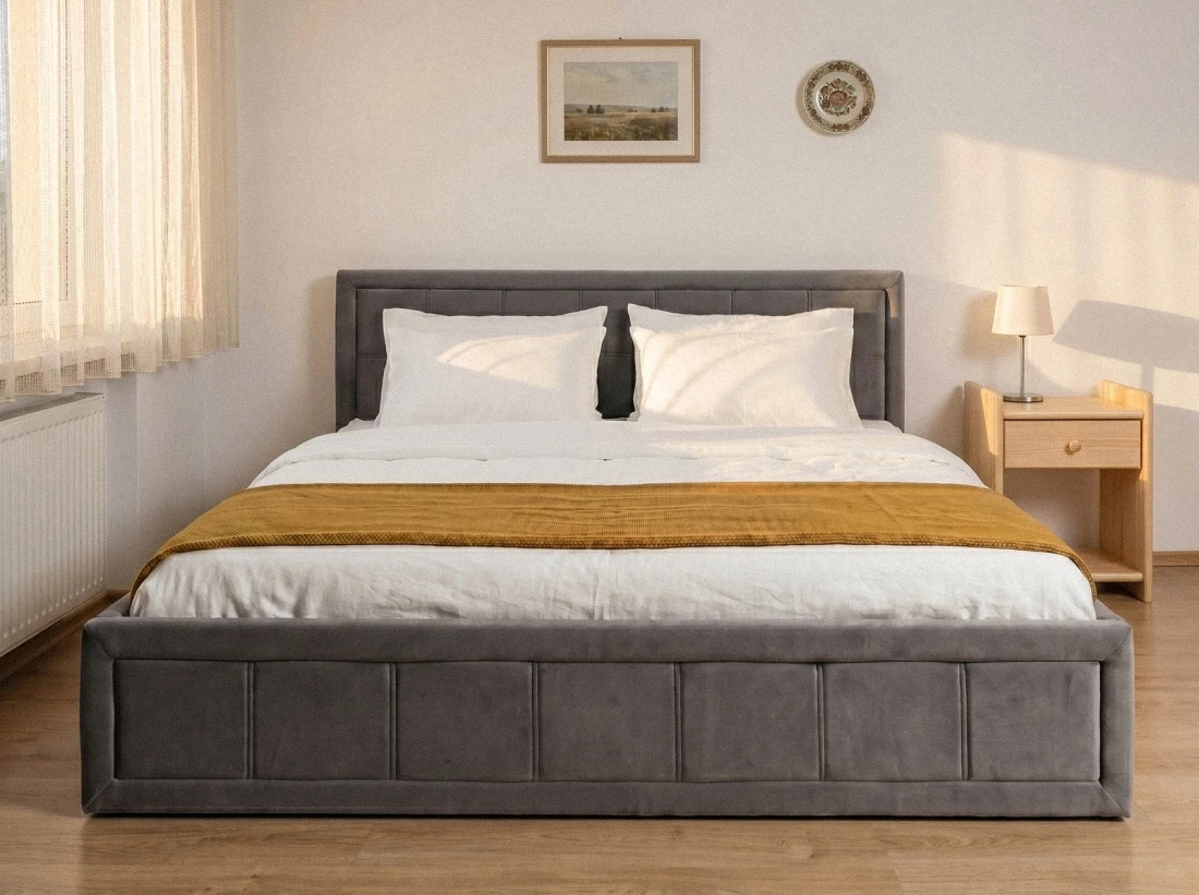 Letto imbottito 140x200 con contenitore, Rema Grafite Velvet