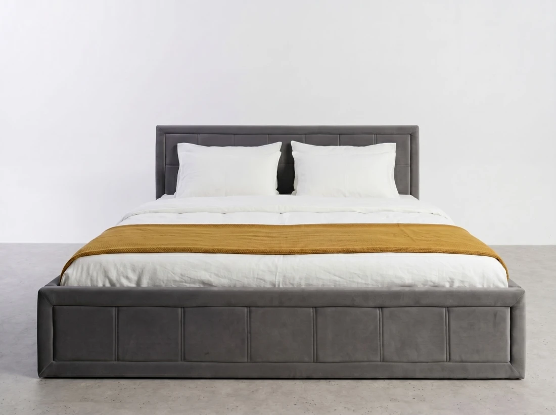 Letto imbottito 160x200 con contenitore, Rema Grafite Velvet