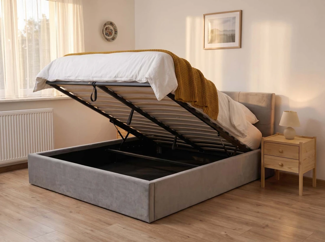 Letto imbottito 140x200 con contenitore, Tilo Grigio Velvet