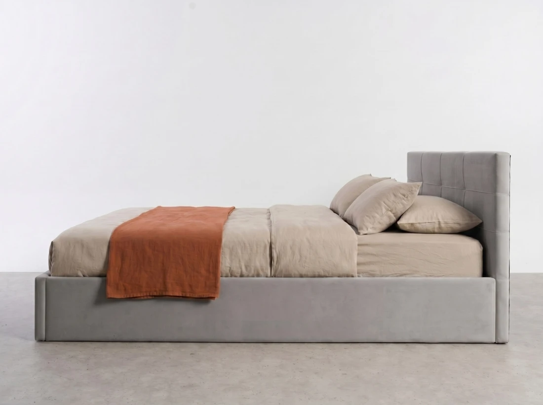 Letto imbottito 140x200 con contenitore, Tilo Grigio Velvet