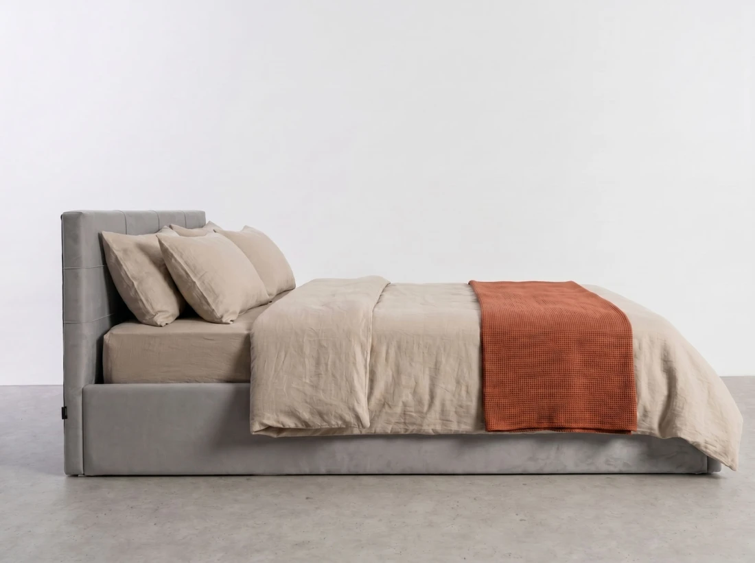 Letto imbottito 140x200 con contenitore, Tilo Grigio Velvet