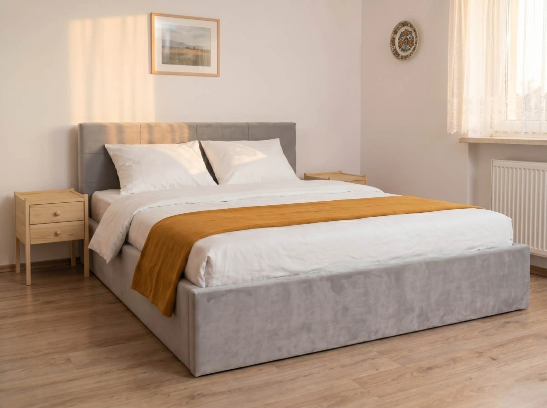 Letto imbottito 160x200 con contenitore, Tilo Grigio Velvet