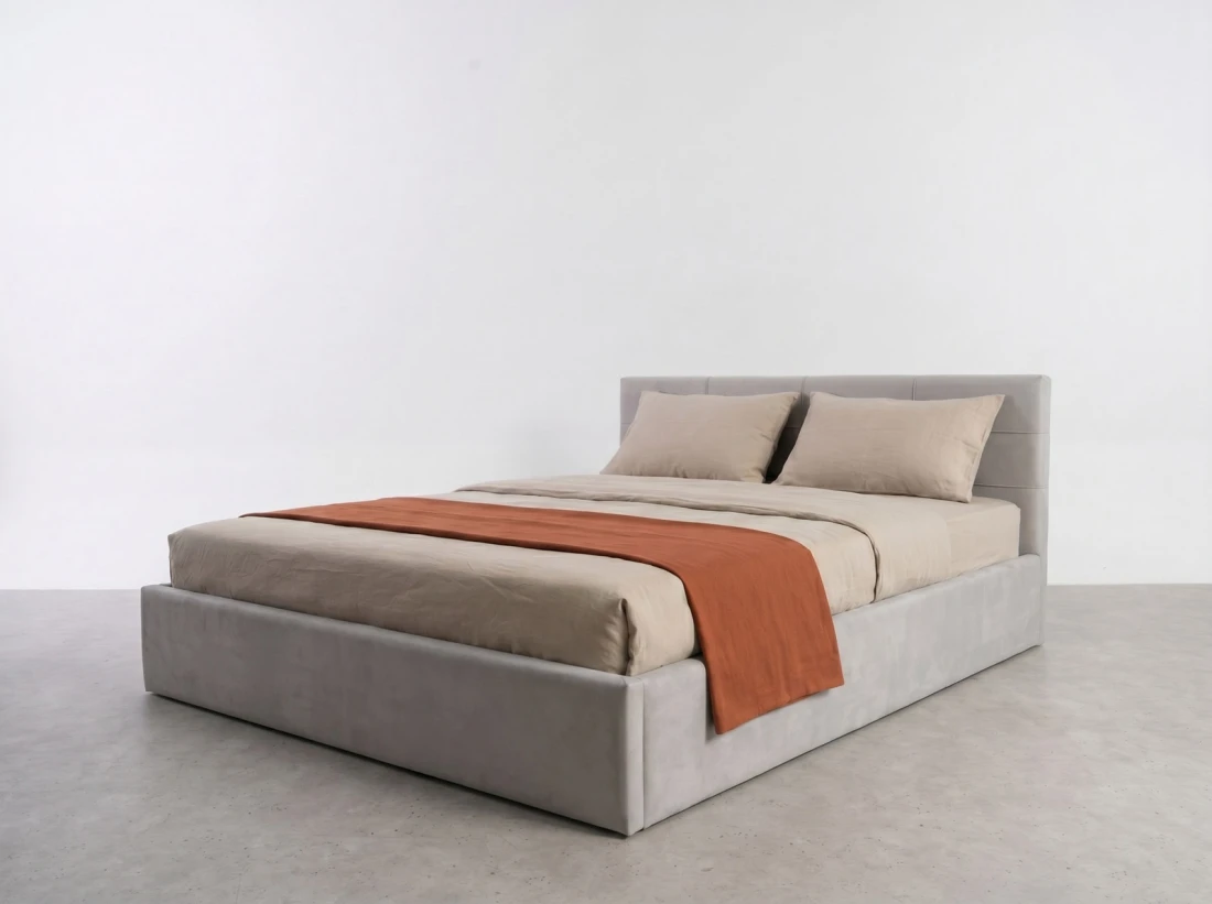 Letto imbottito 160x200 con contenitore, Tilo Grigio Velvet