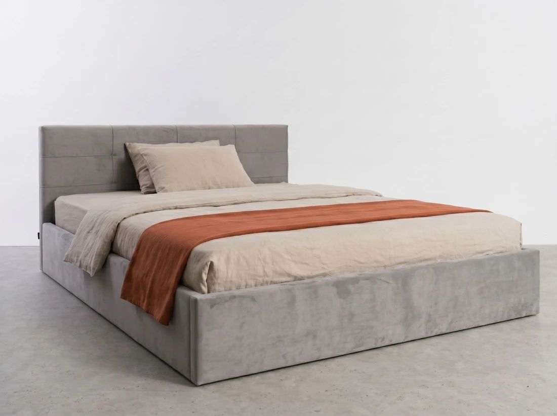Letto imbottito 180x200 con contenitore, Tilo Grigio Velvet