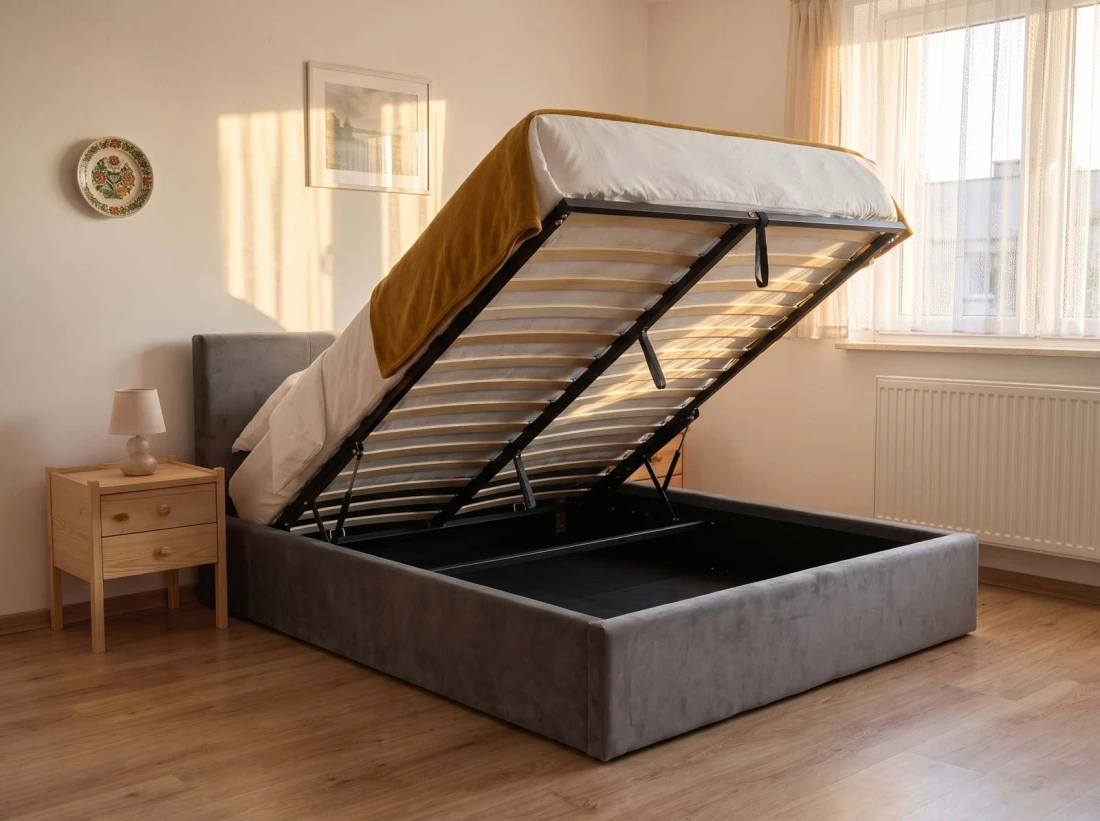 Letto imbottito 160x200 con contenitore, Tilo Grafite Velvet