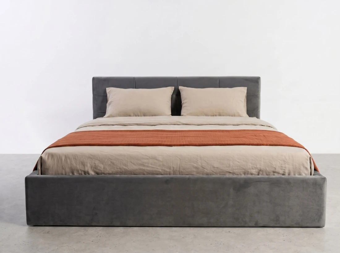 Letto imbottito 160x200 con contenitore, Tilo Grafite Velvet