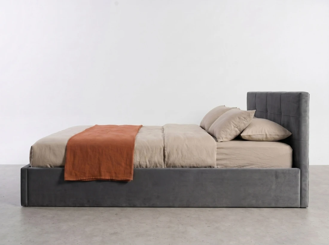 Letto imbottito 160x200 con contenitore, Tilo Grafite Velvet