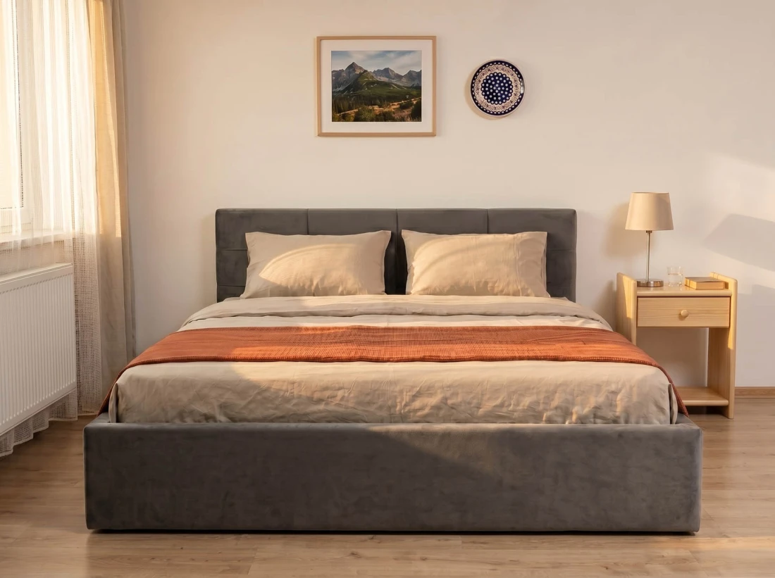 Letto imbottito 160x200 con contenitore, Tilo Grafite Velvet