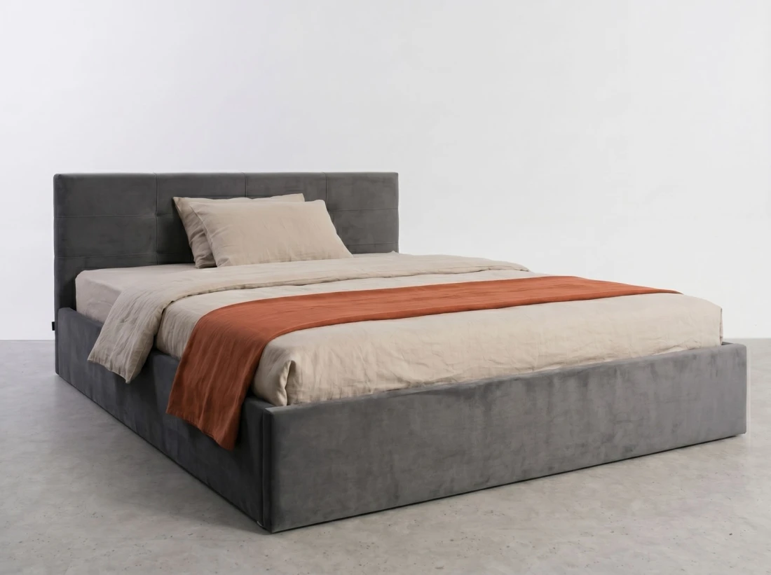 Letto imbottito 180x200 con contenitore, Tilo Grafite Velvet